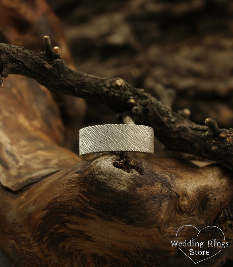 Unique Ribbed texture of Tree bark Silver Men's Rustic Ring