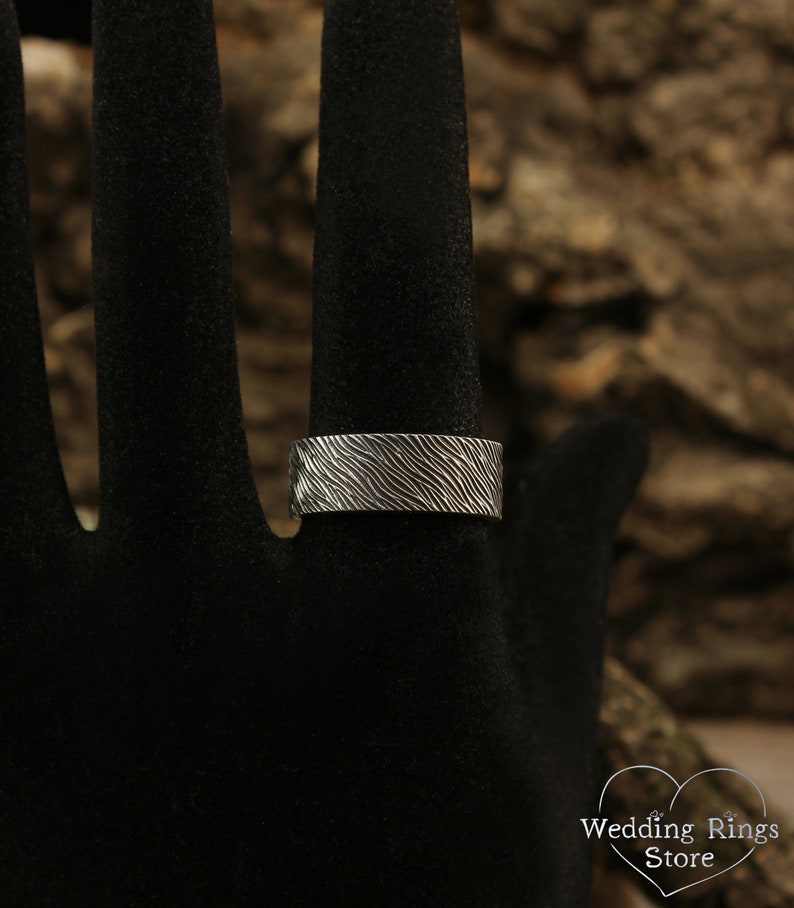 Unique Ribbed texture of Tree bark Silver Men's Rustic Ring