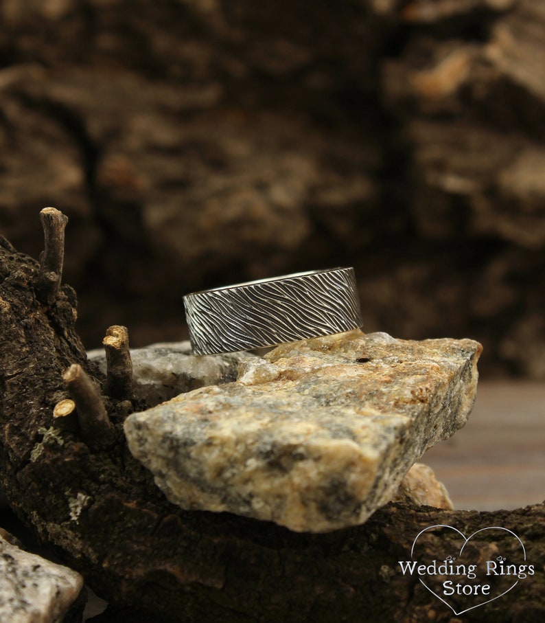 Unique Ribbed texture of Tree bark Silver Men's Rustic Ring