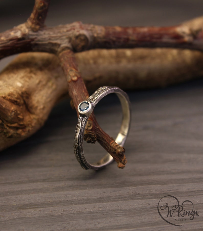 Topaz Silver Ring in Minimalist style with Silver Twig Band