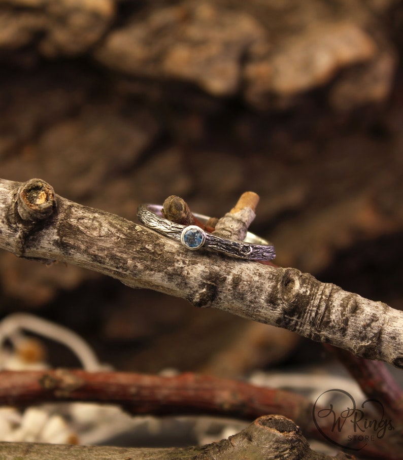 Topaz Silver Ring in Minimalist style with Silver Twig Band