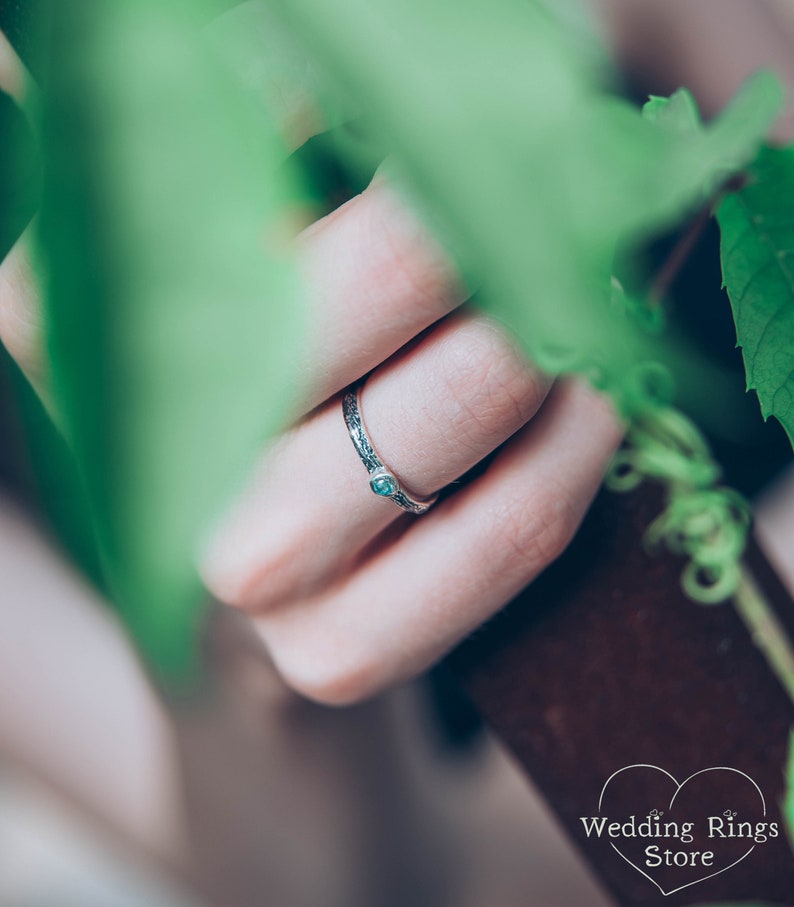 Topaz Silver Ring in Minimalist style with Silver Twig Band