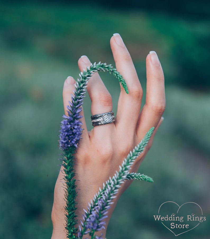 Heart on a Tree Silver Band — Heart Wedding Band