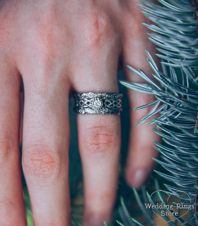 Unique Vintage style Celtic Tree Band with Gemstone