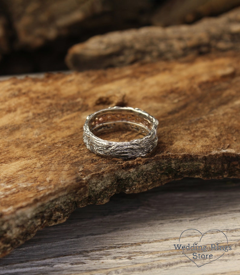 Silver Tree & Stones Celtic Knot Wedding Band Mixed Metal