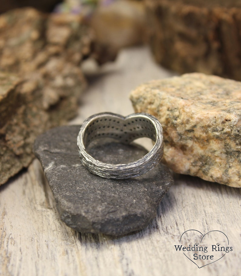 Women's Massive Chevron Wedding Band with White Stones