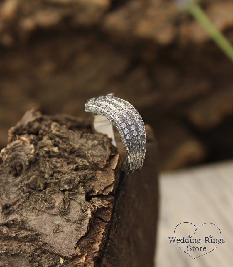 Women's Massive Chevron Wedding Band with White Stones