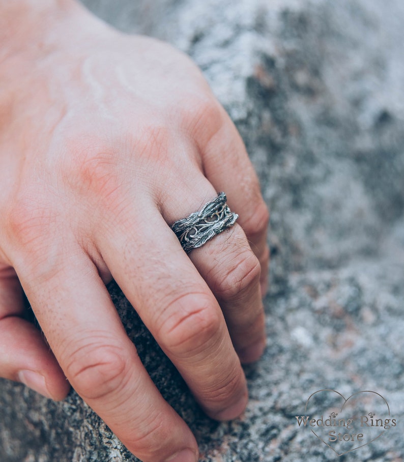 Large Rustic style Silver Tree and Vines Ring