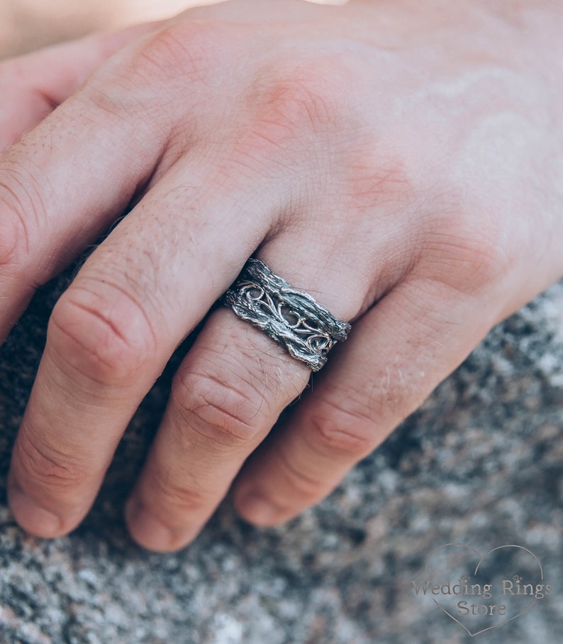 Large Rustic style Silver Tree and Vines Ring