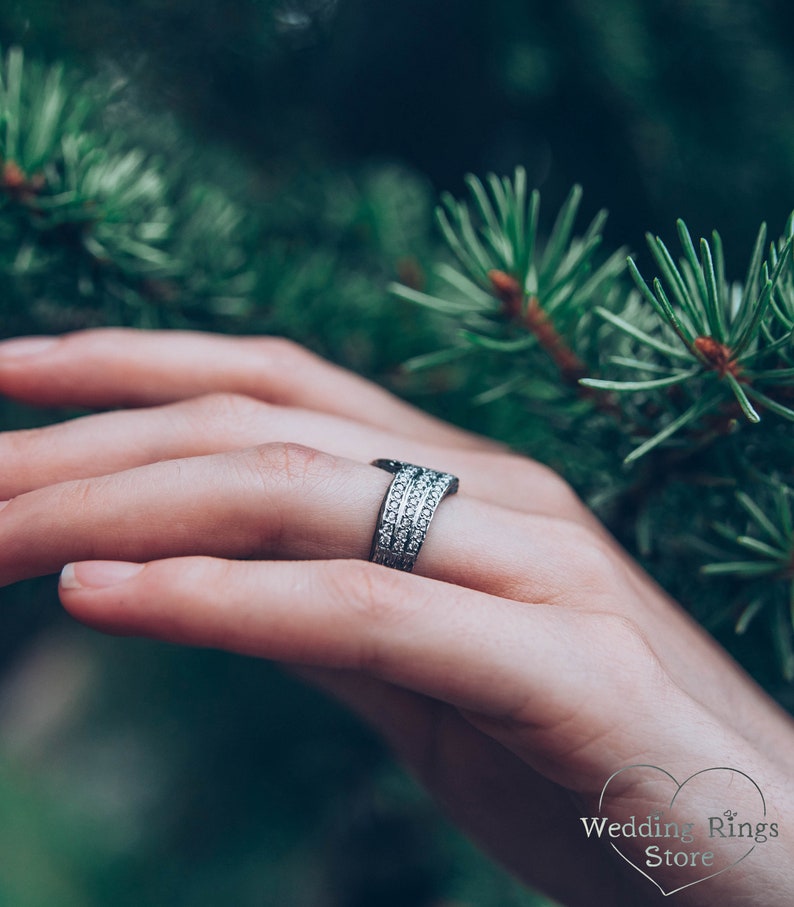 Women's Massive Chevron Wedding Band with White Stones