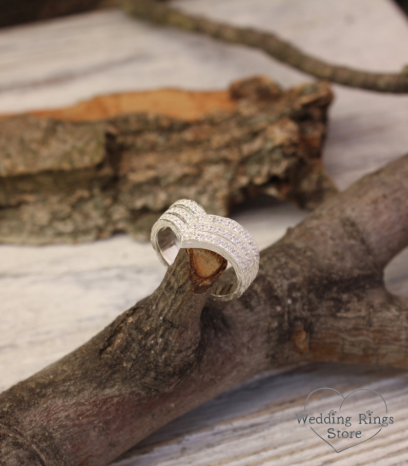 Women's Massive Chevron Wedding Band with White Stones