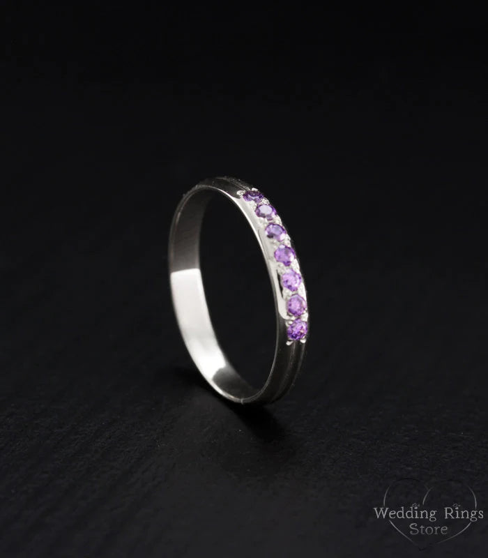 Tiny Silver Couple Wedding Bands Set His & Hers