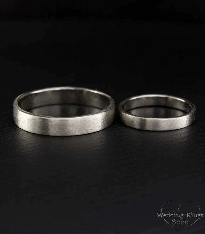 Silver Plain Couple Promise and Wedding Bands Set Matte