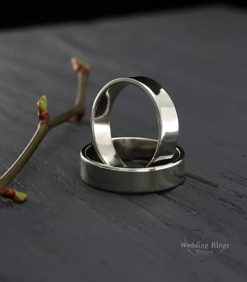 Fine & Simple Polished Sterling Silver Couple Wedding Bands Set