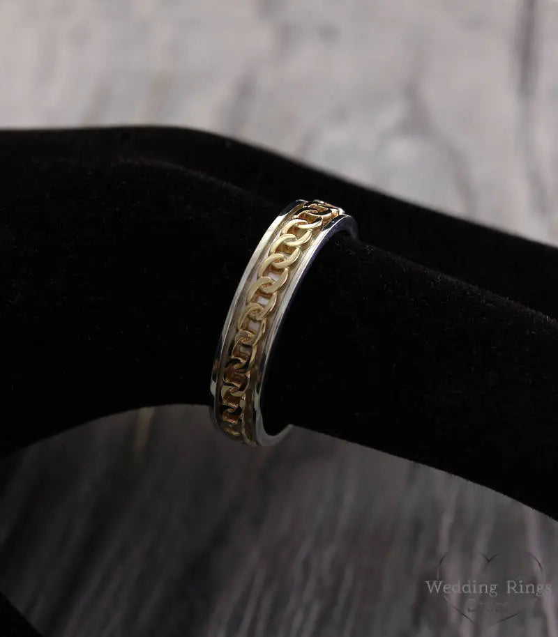 Mixed metals Chain Rings — Couple Wedding Set