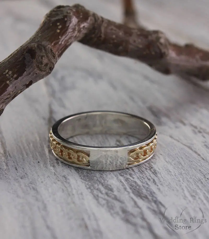 Mixed metals Chain Rings — Couple Wedding Set