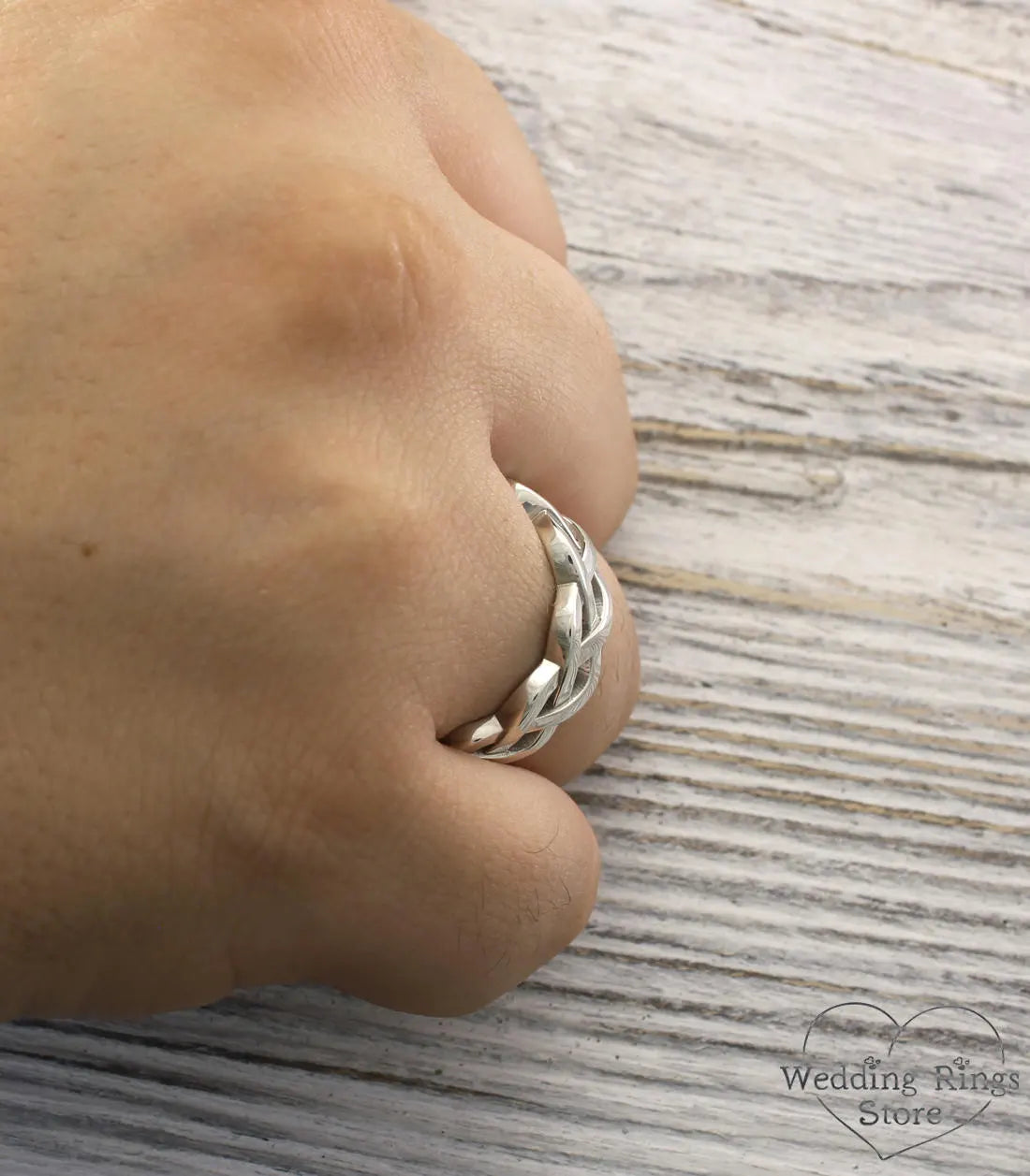 Braided durable Wedding Band in width 9mm made in Sterling Silver