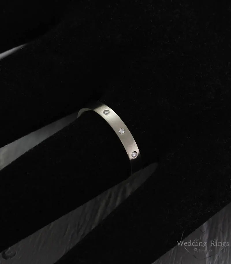 Three Diamonds 3mm Dainty Silver Wedding Ring