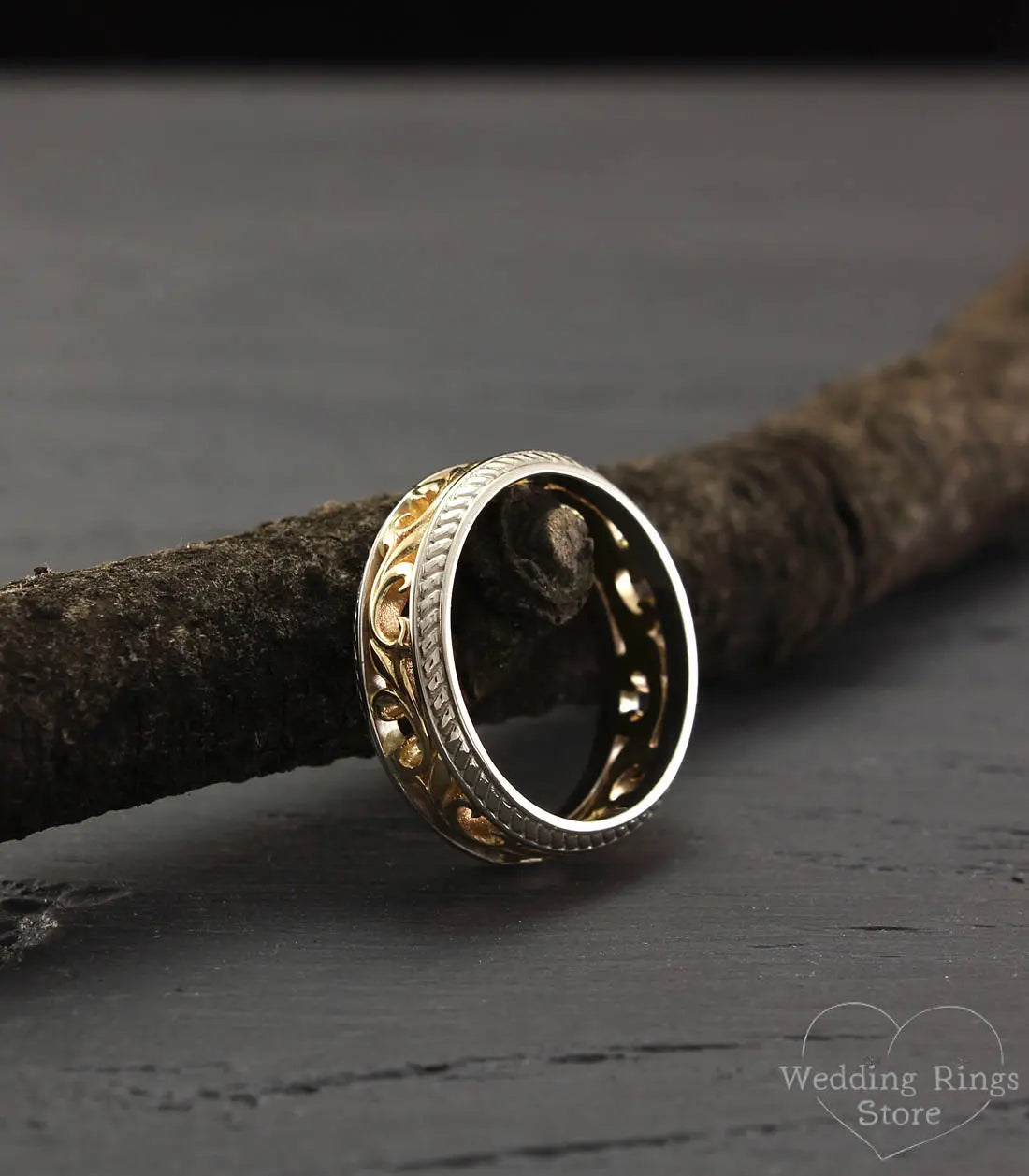 Special Vintage style Vine Wedding Band in Mixed metals