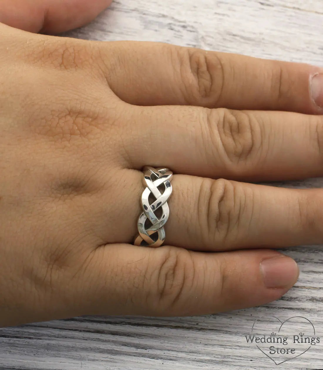 Braided durable Wedding Band in width 9mm made in Sterling Silver