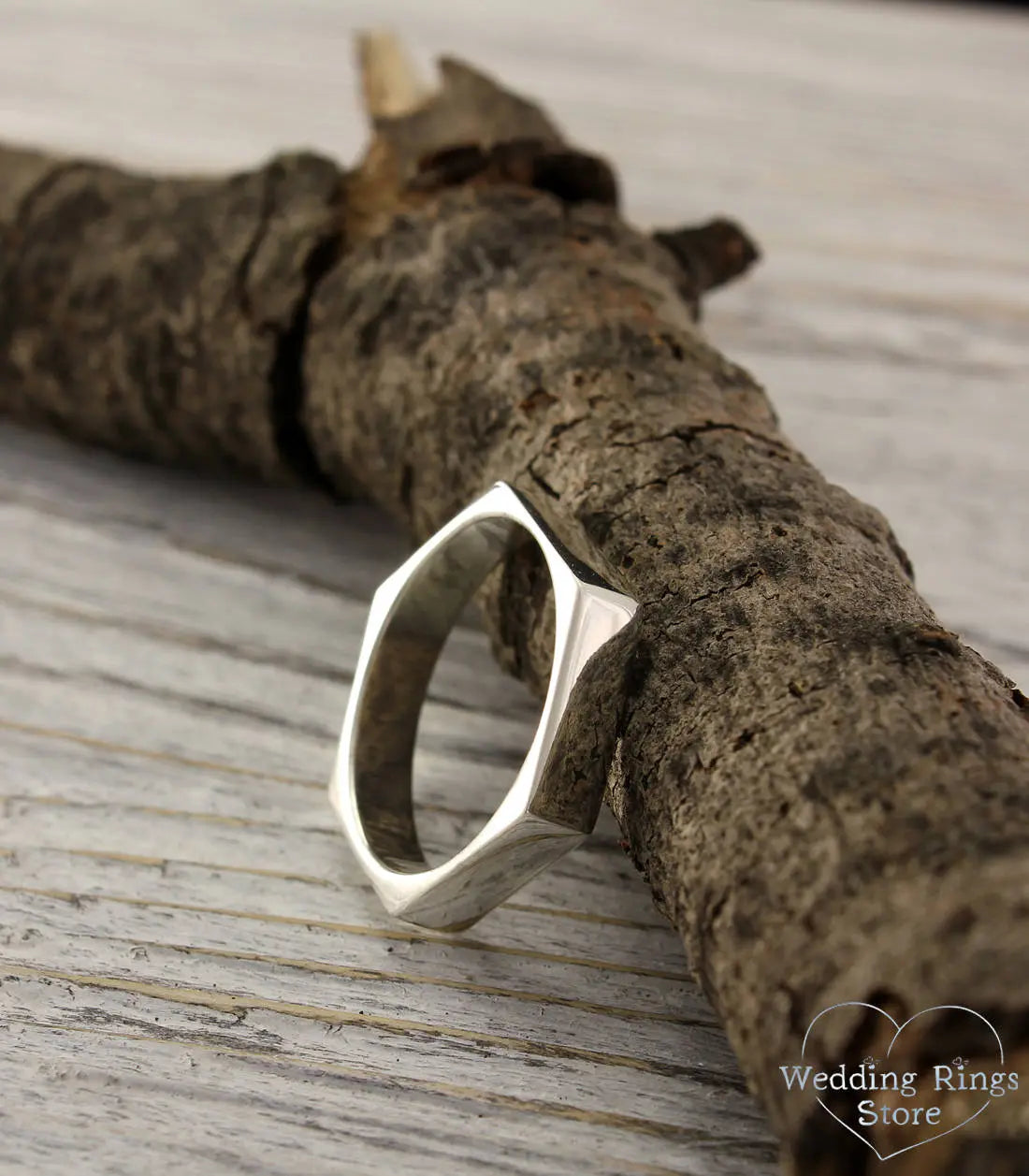 Plain Silver Hex Nut Ring Geometric & Minimalist style