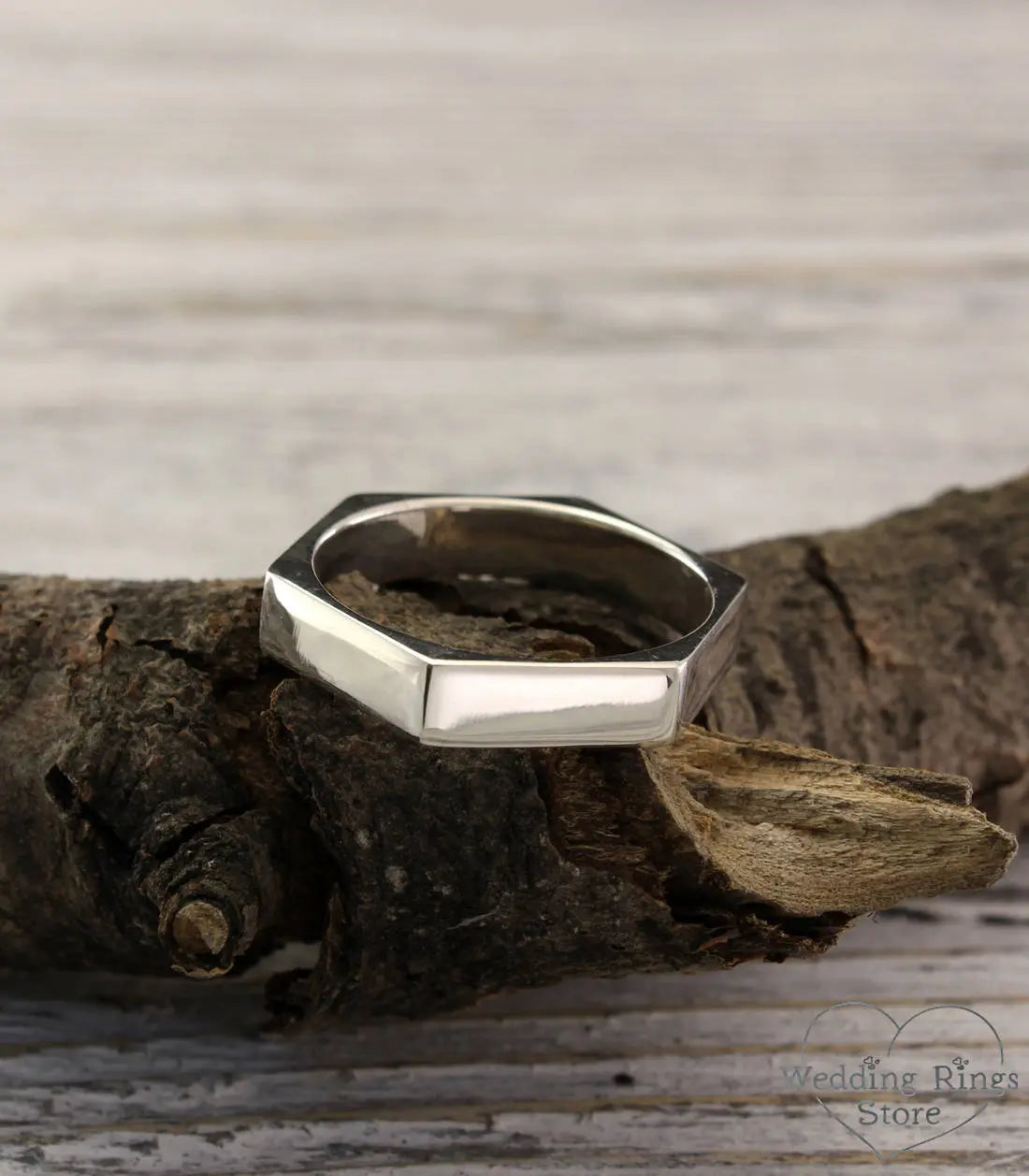 Plain Silver Hex Nut Ring Geometric & Minimalist style