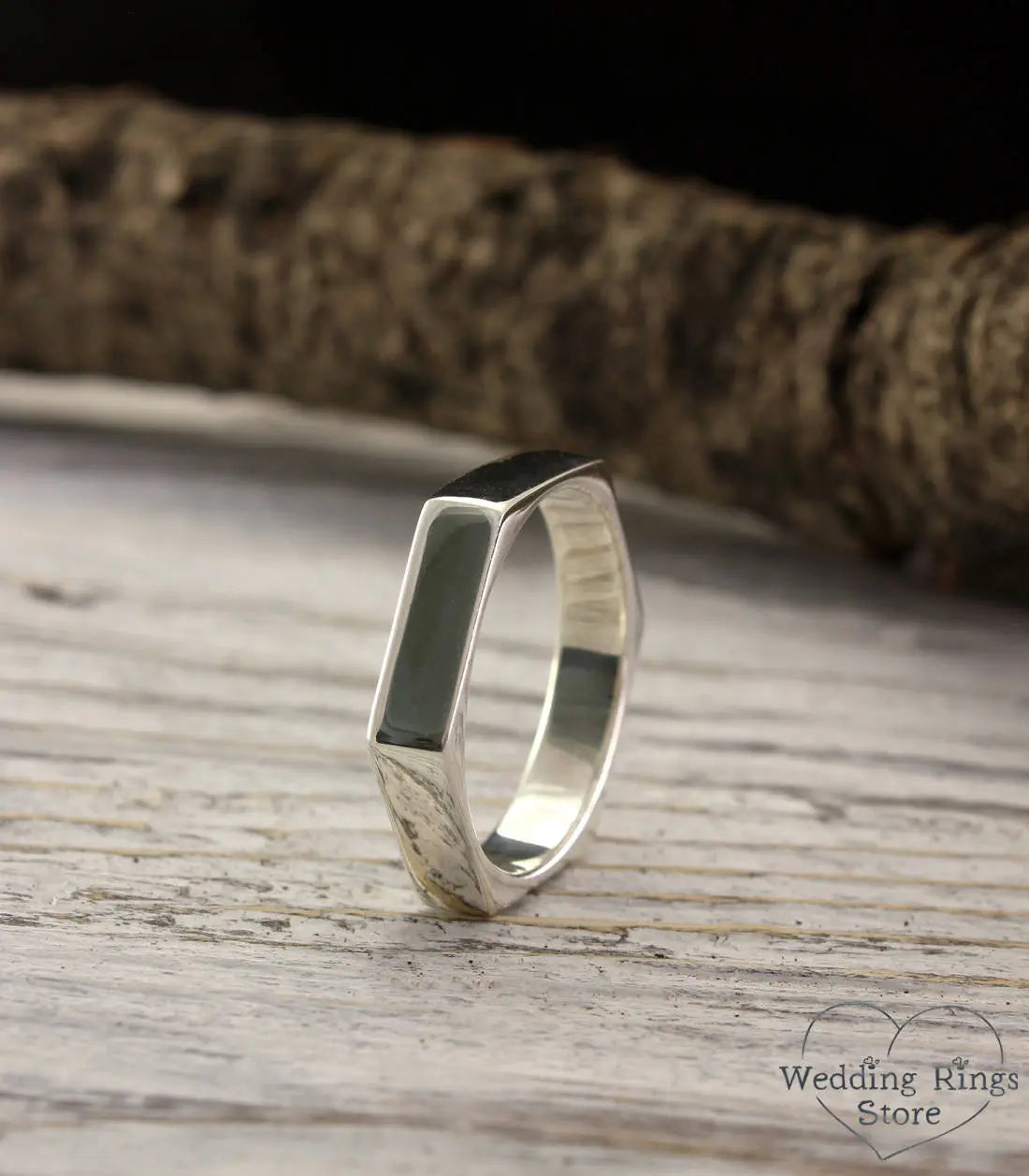 Plain Silver Hex Nut Ring Geometric & Minimalist style