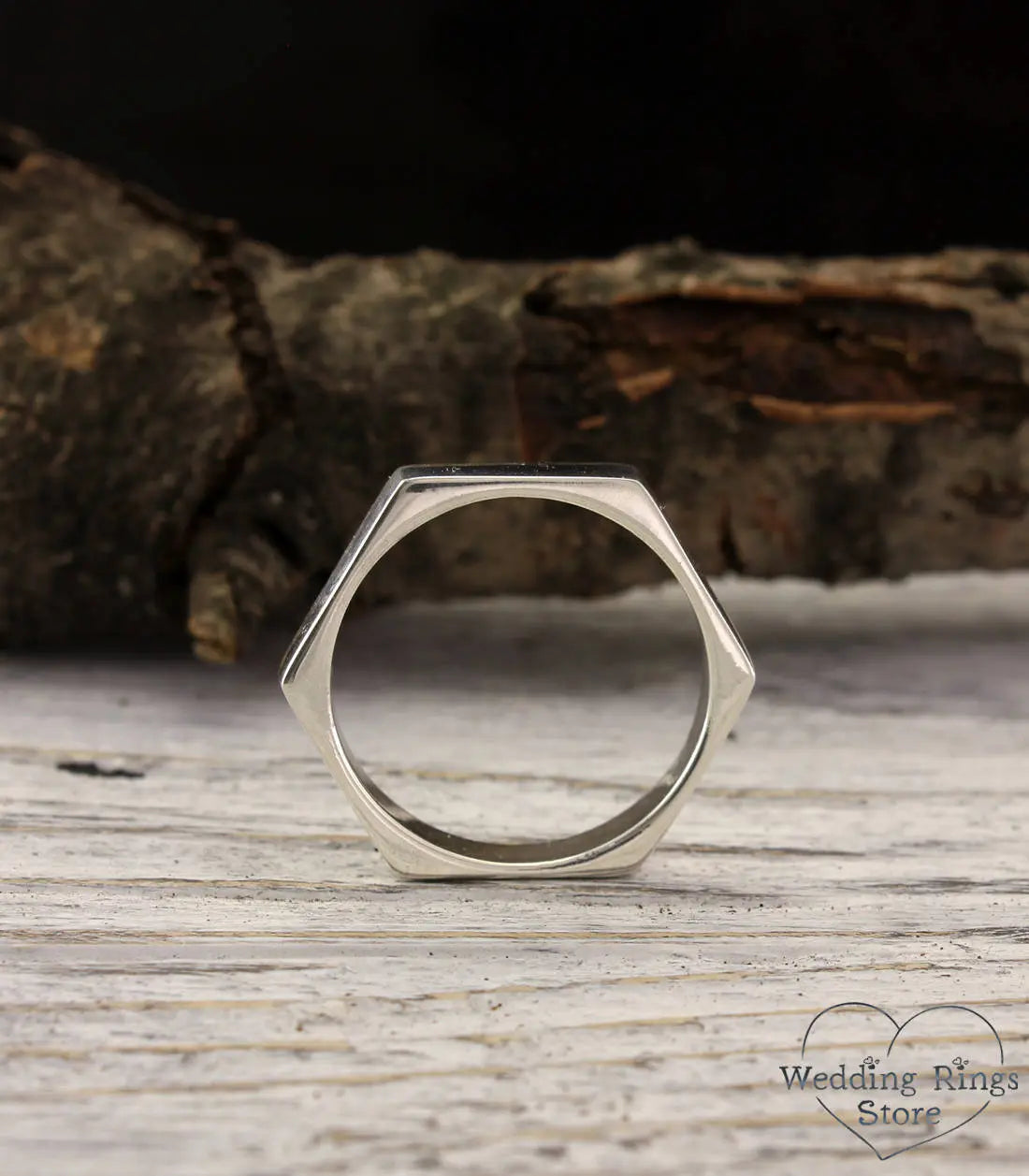 Plain Silver Hex Nut Ring Geometric & Minimalist style