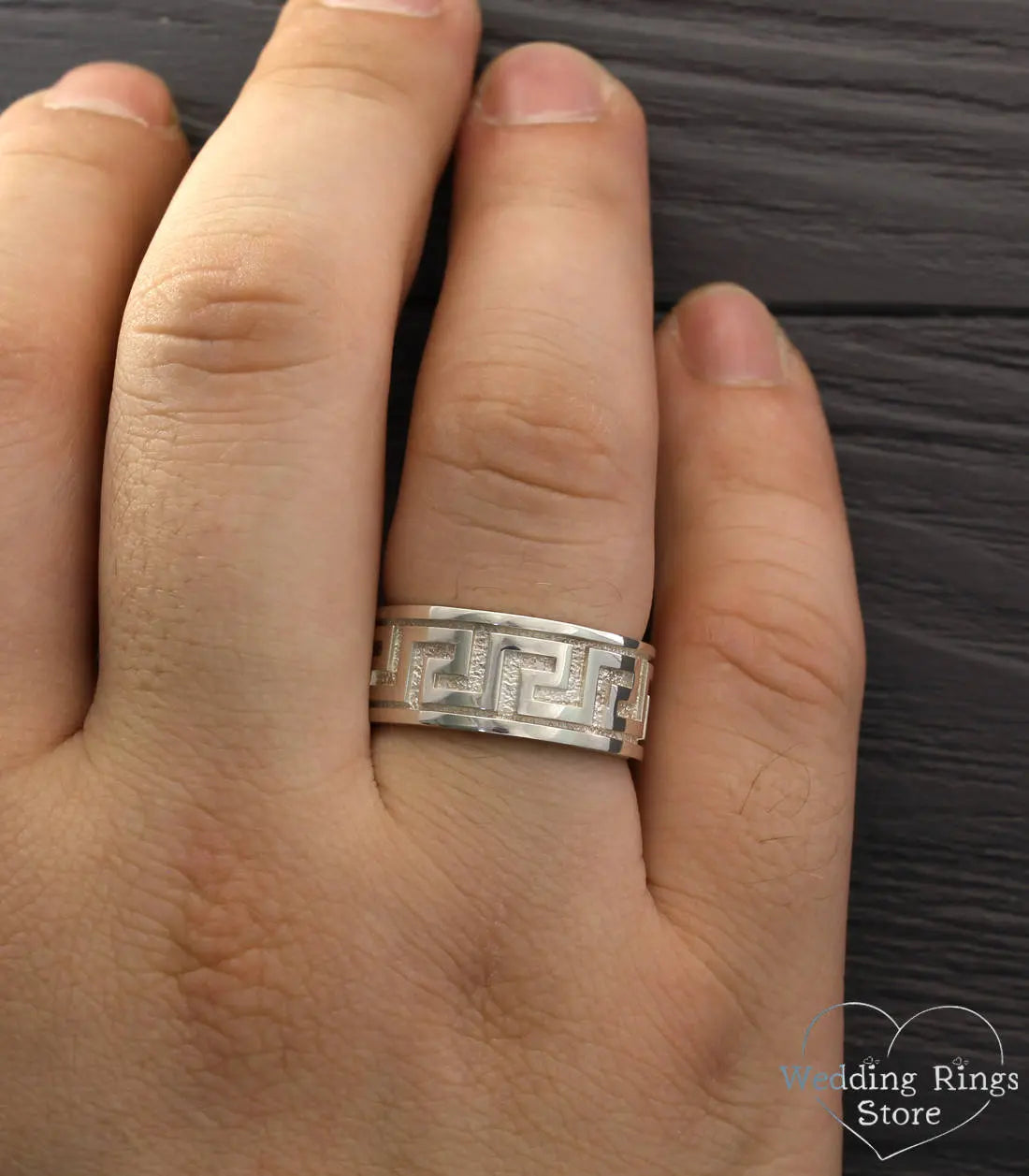 Big Silver Greek Wedding Band 10mm