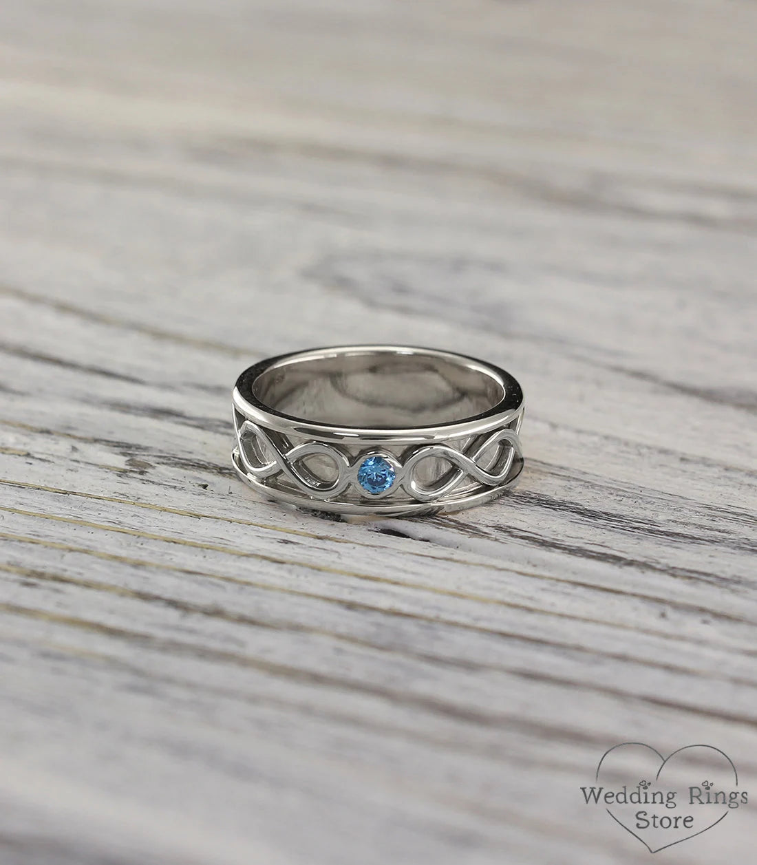 Elegant Topaz infinity Wedding Ring in Shiny finished Silver