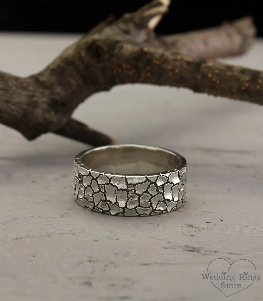 Unique Silver Cracked Ring — Men's Dry Earth Band