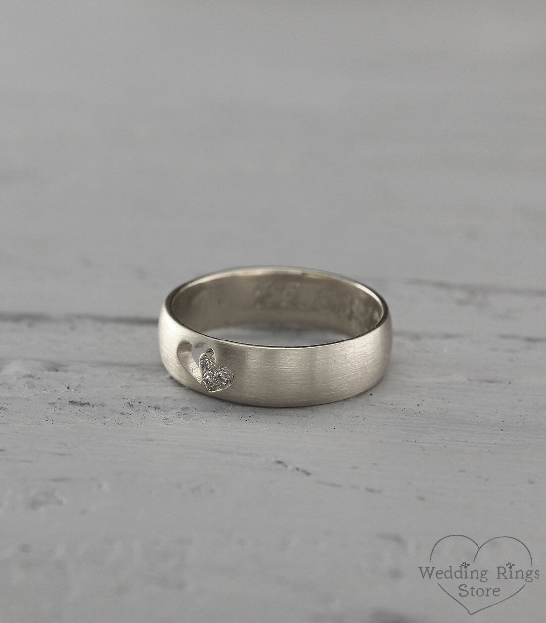 Diamonds in Heart Silver Wedding Band