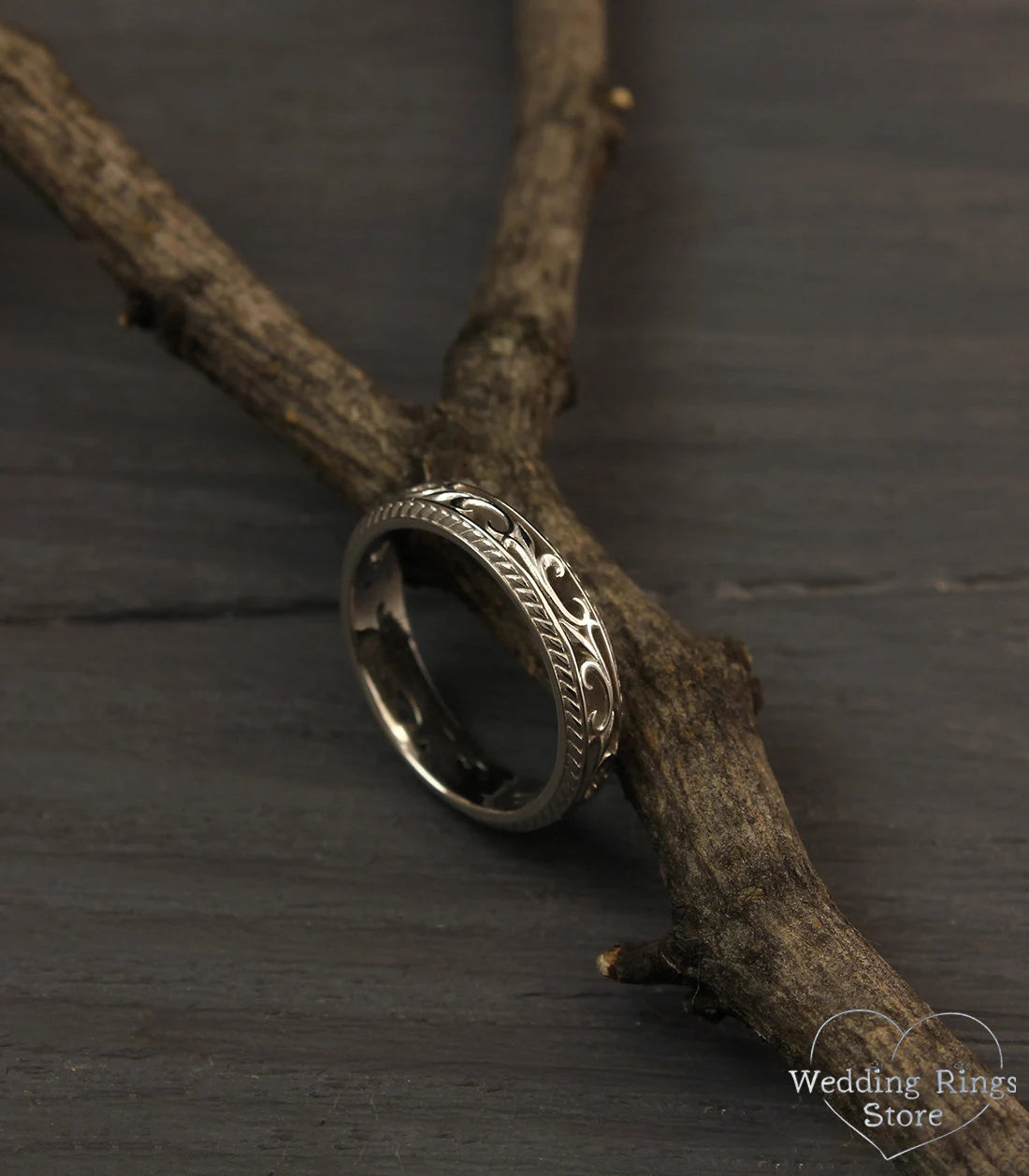 Silver Vine and Filigree Wedding Band Vintage style