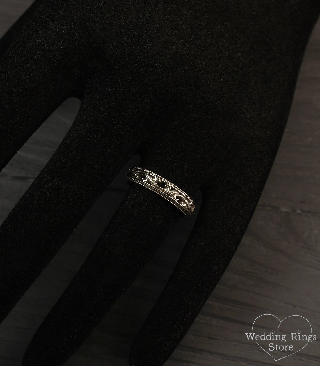 Silver Vine and Filigree Wedding Band Vintage style