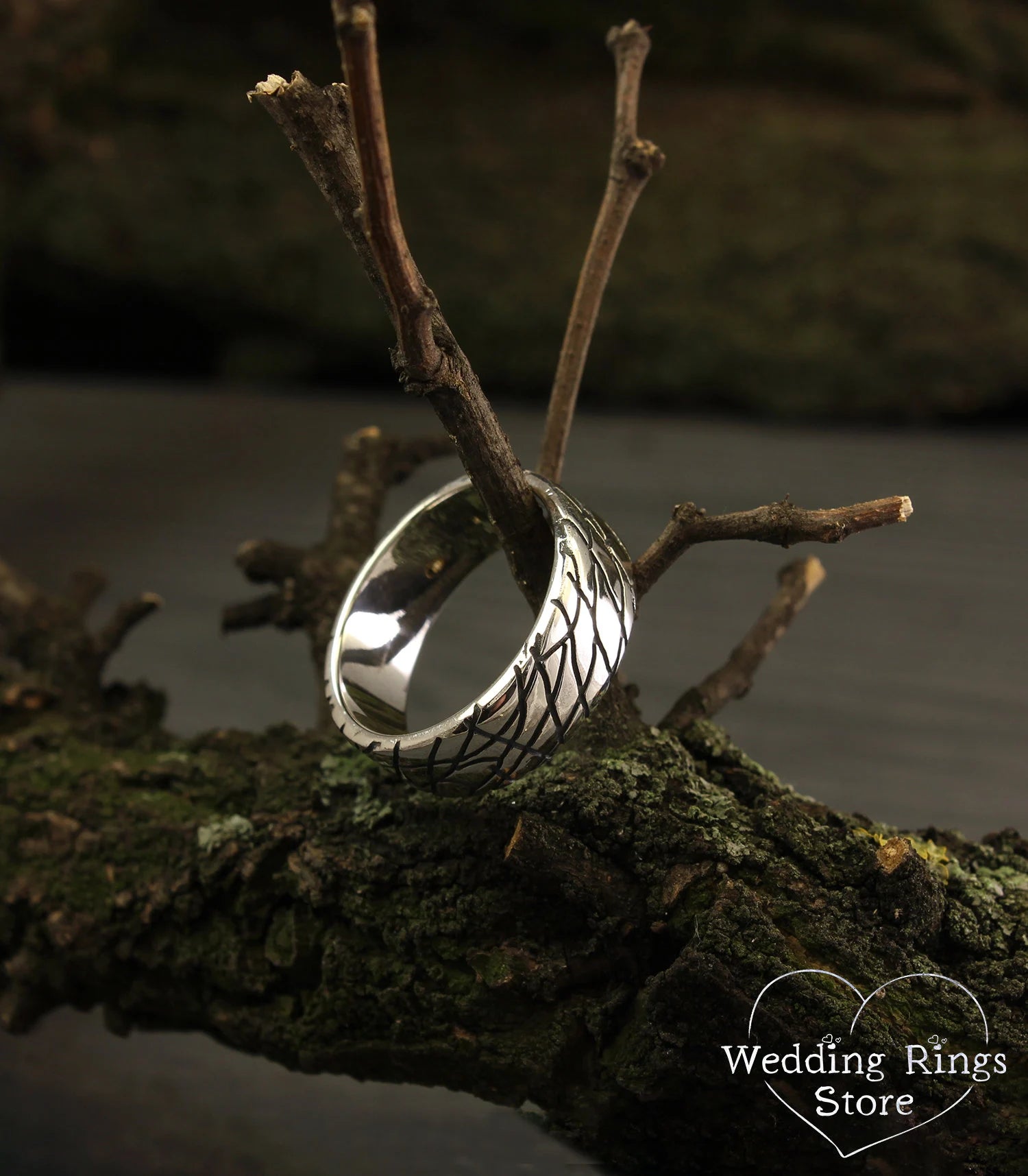 Web pattern Silver Wide wedding band