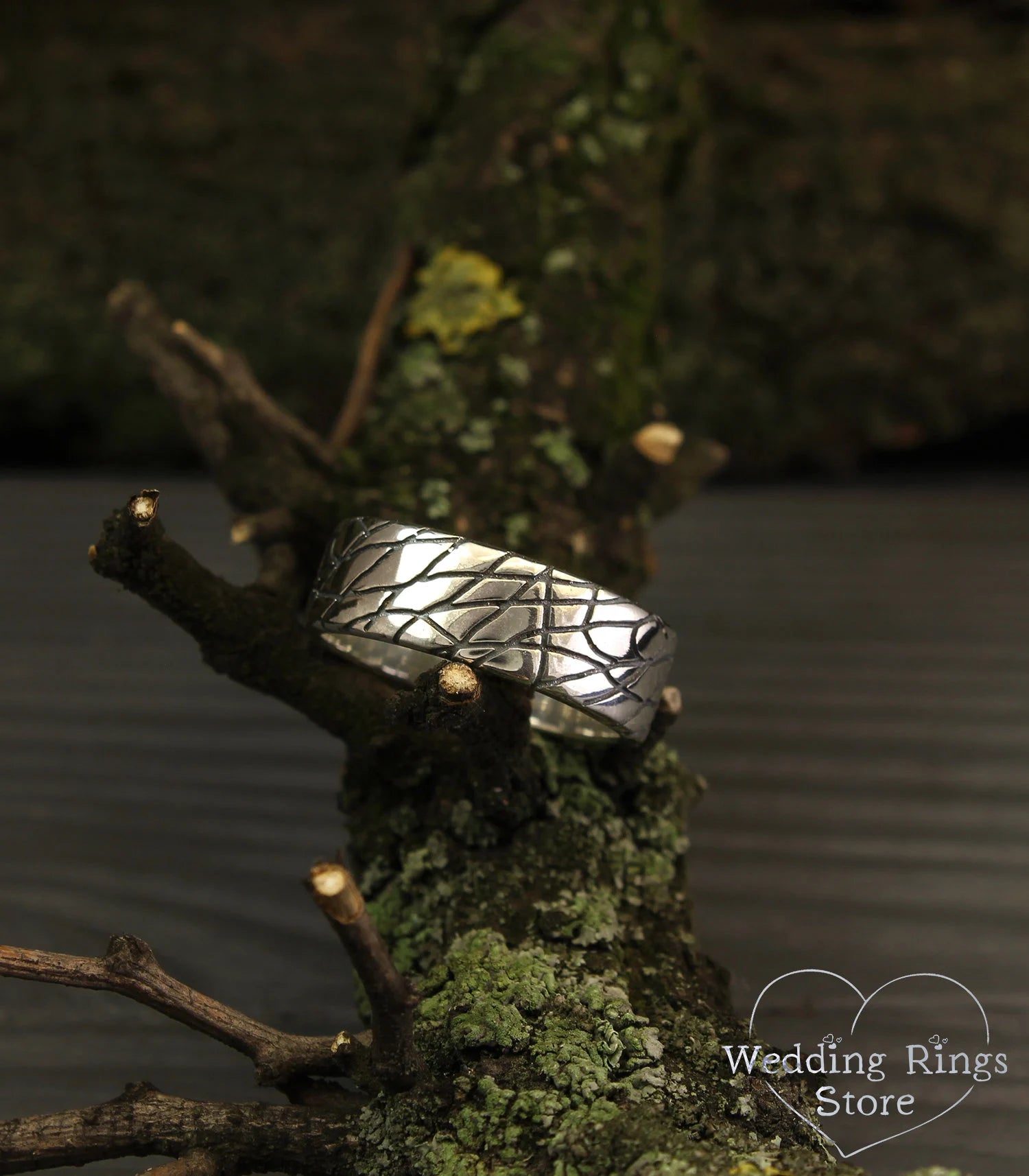 Web pattern Silver Wide wedding band