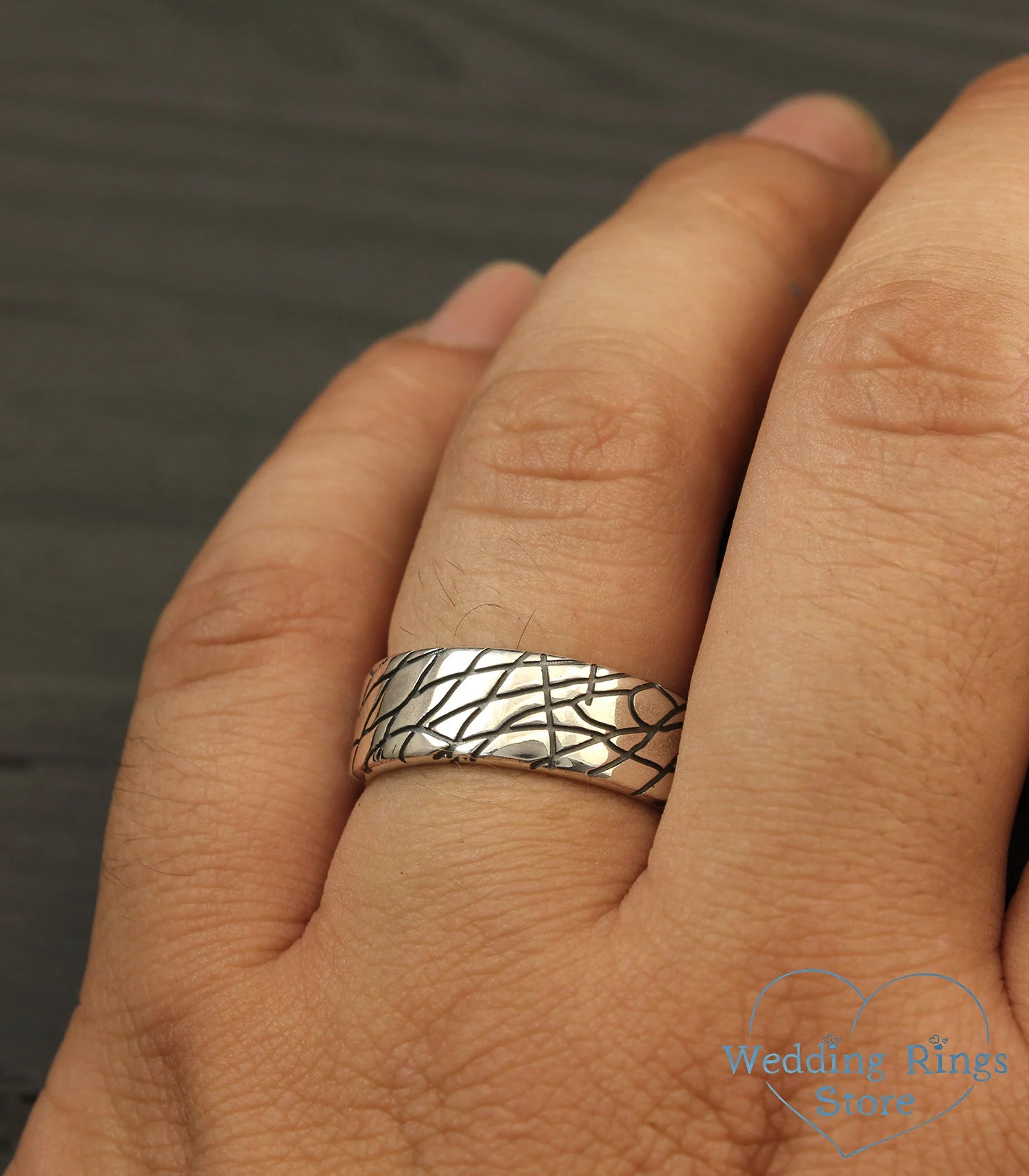 Web pattern Silver Wide wedding band