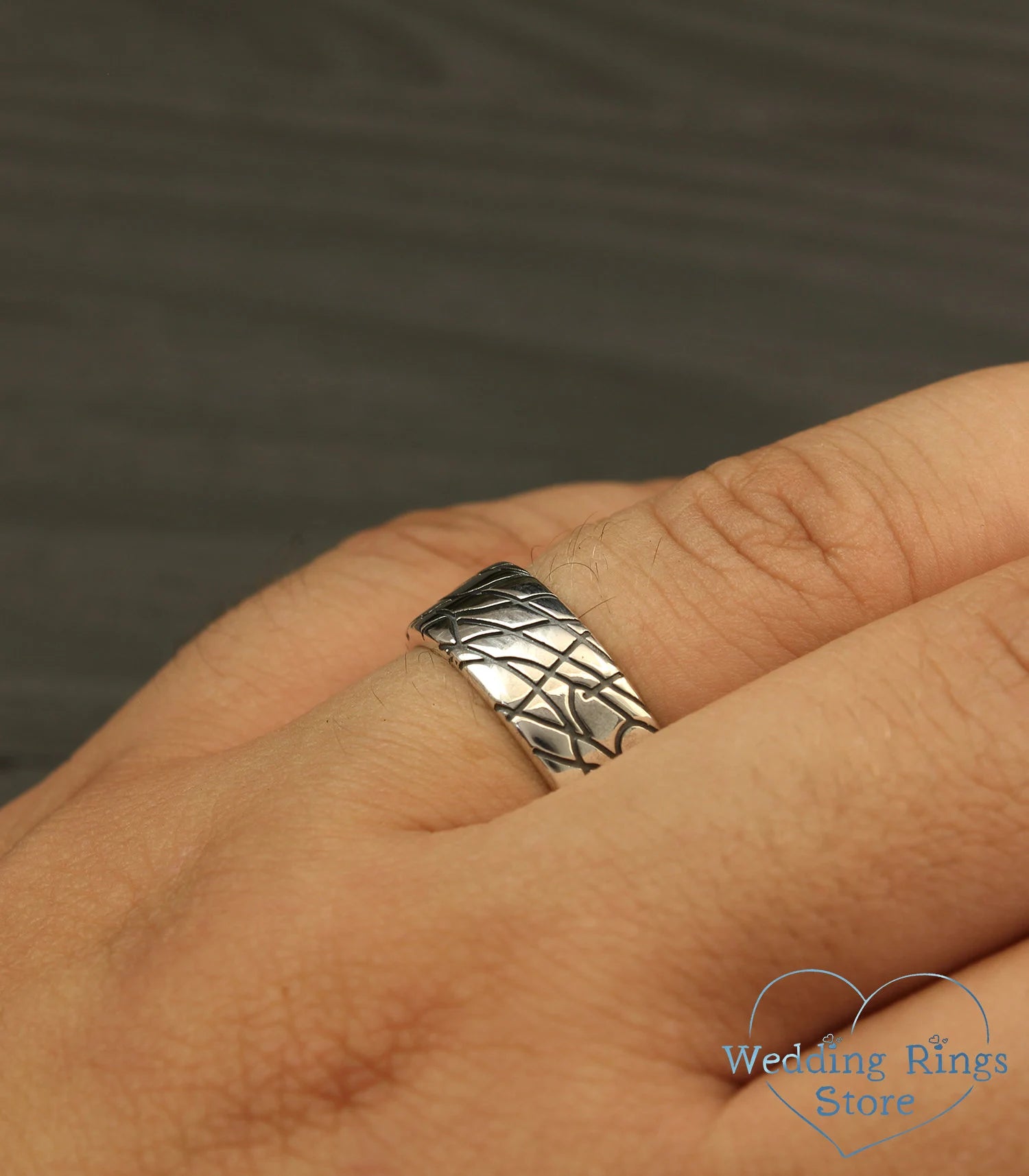 Web pattern Silver Wide wedding band