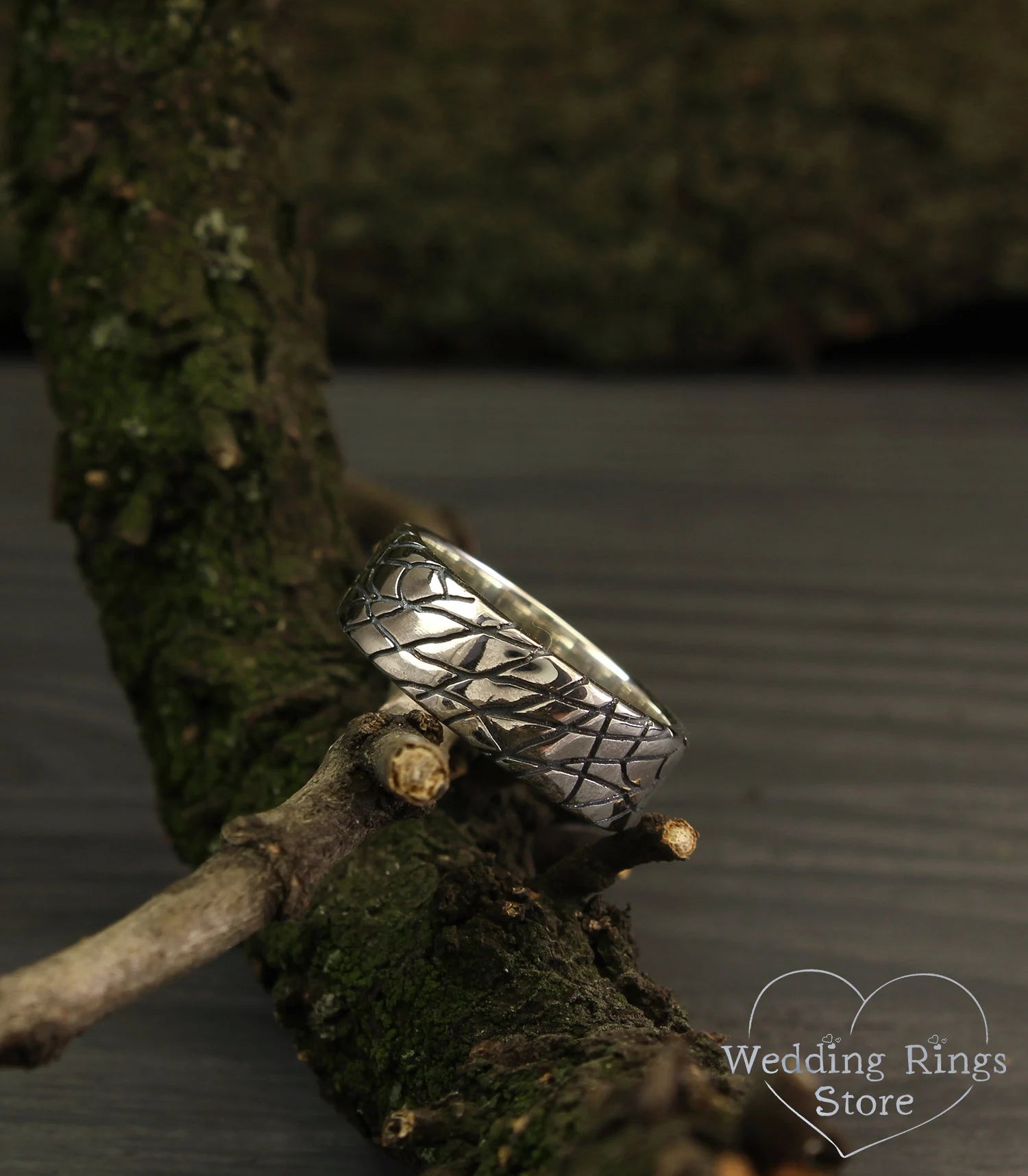 Web pattern Silver Wide wedding band