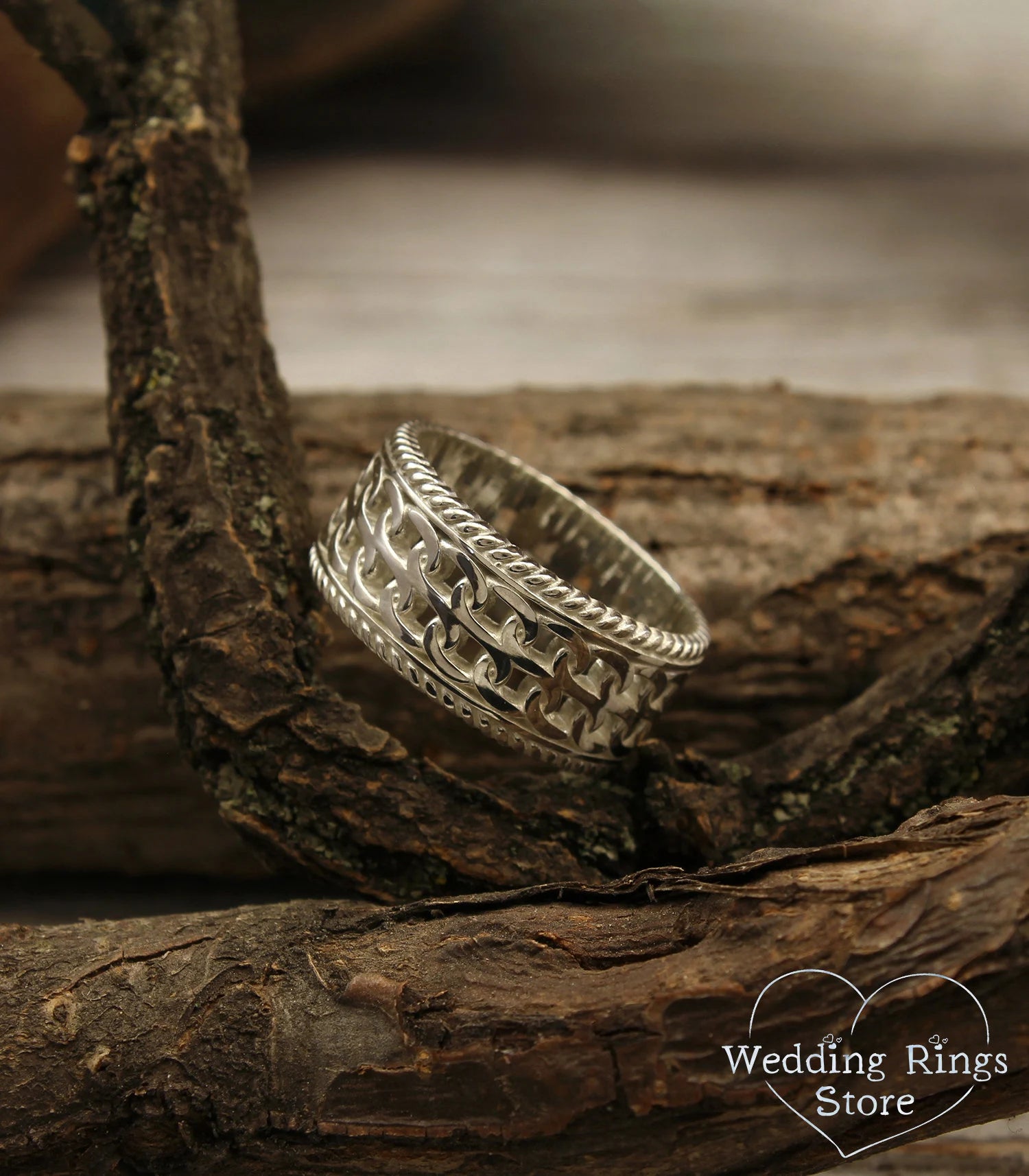 Vintage style Double chain and Filigree Wedding Band