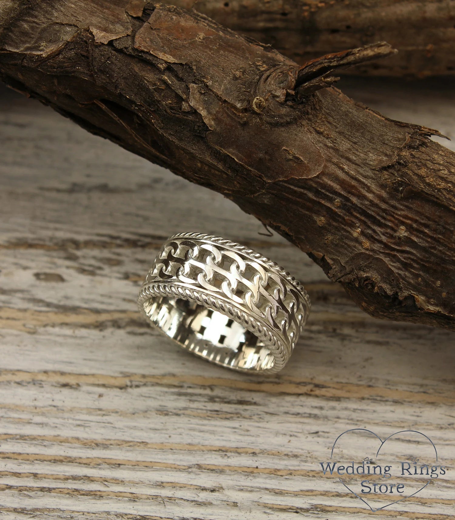 Vintage style Double chain and Filigree Wedding Band