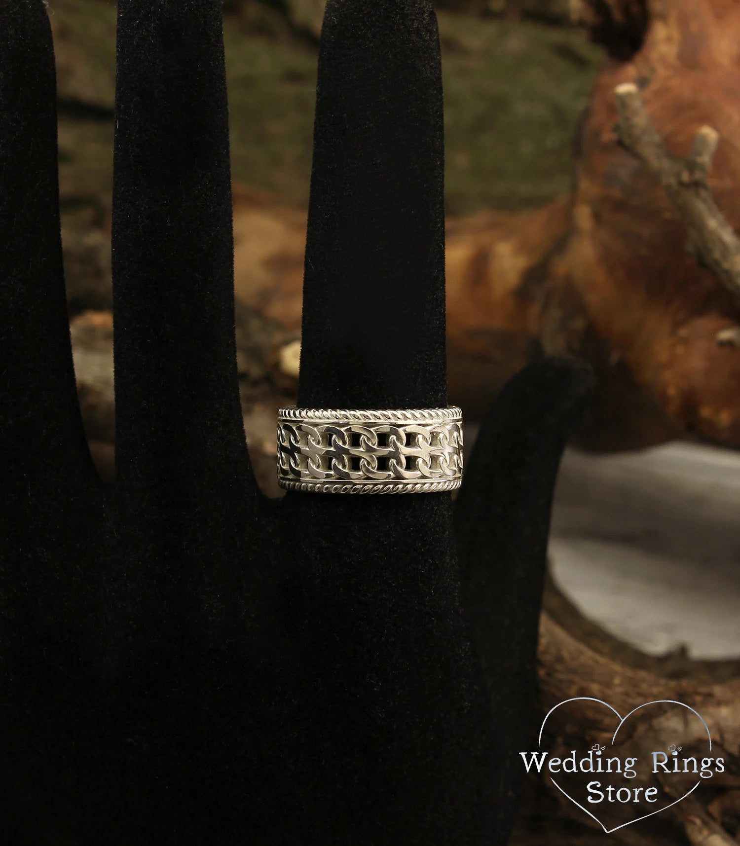 Vintage style Double chain and Filigree Wedding Band