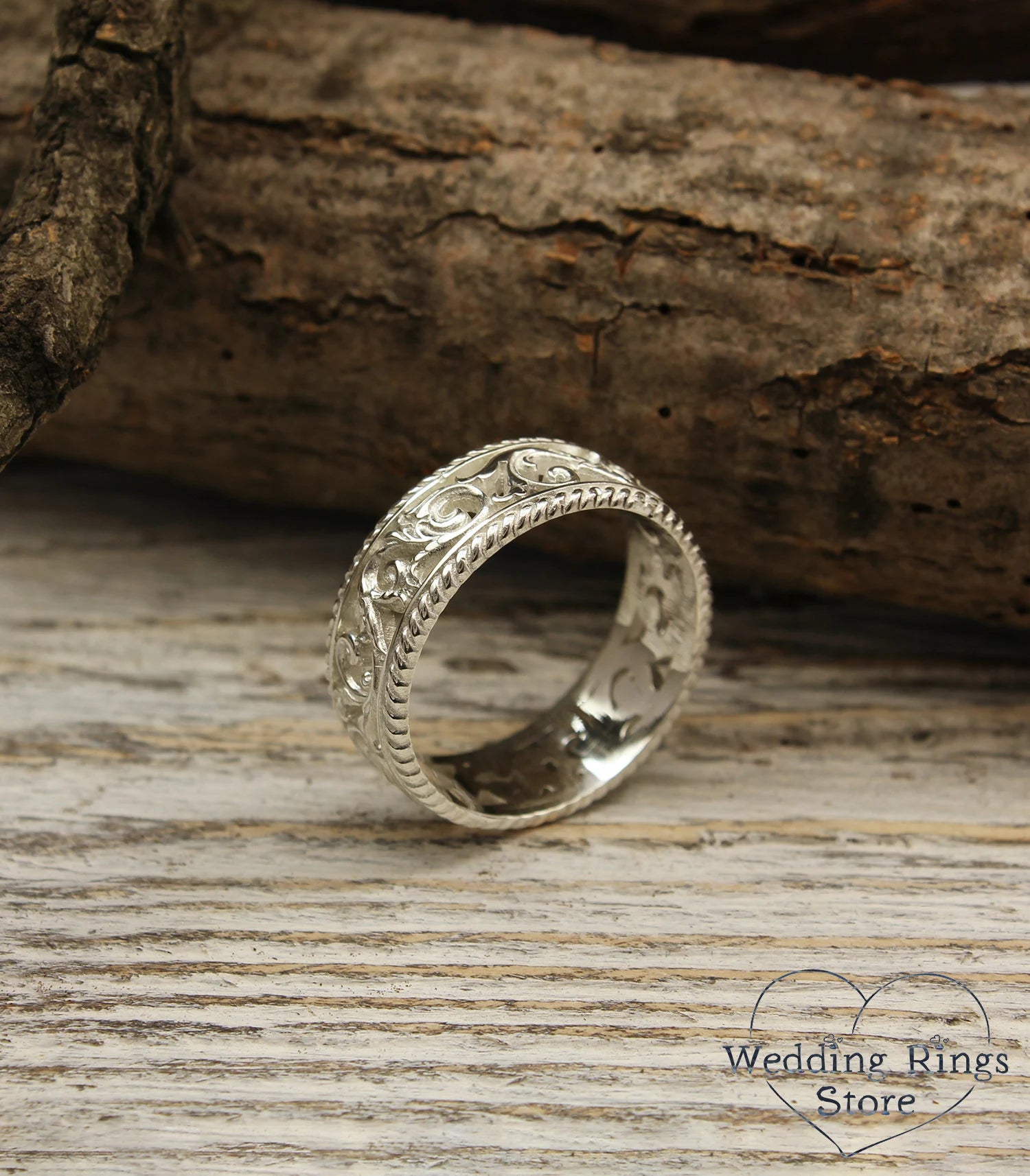 Filigree and Vine Silver Openwork Vintage style Wedding Band