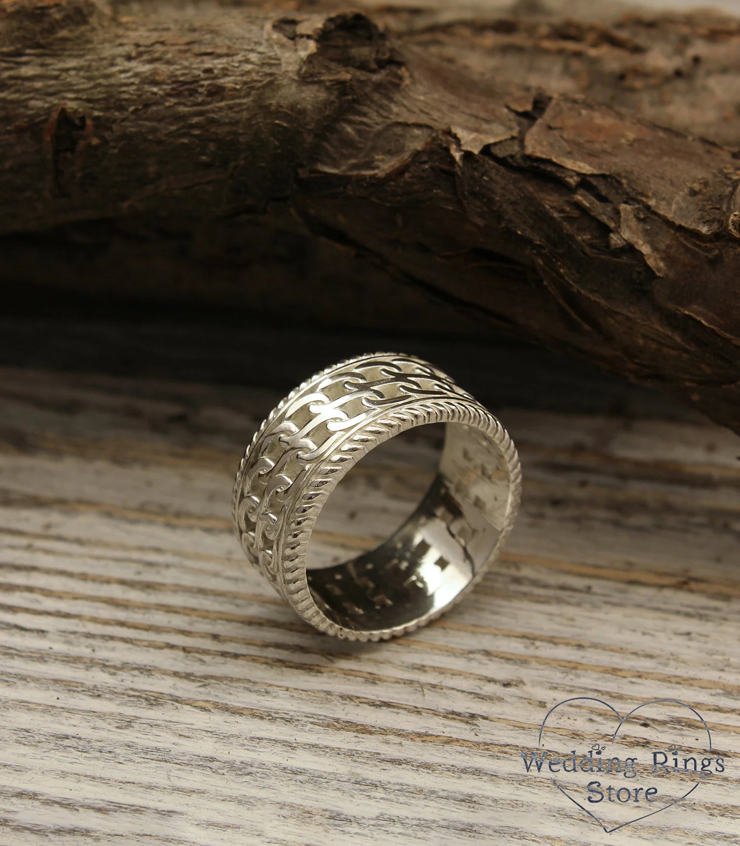 Vintage style Double chain and Filigree Wedding Band