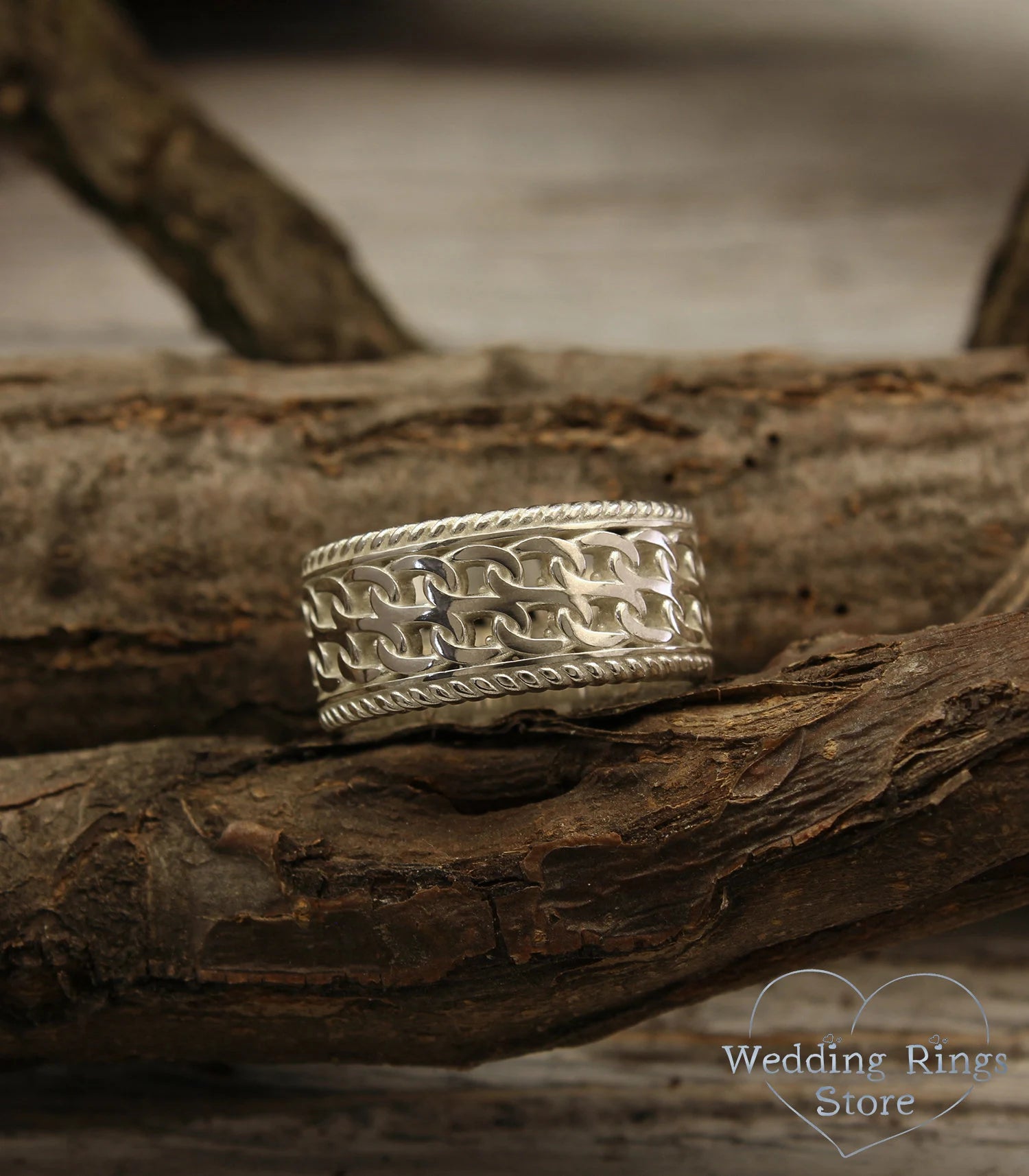 Vintage style Double chain and Filigree Wedding Band