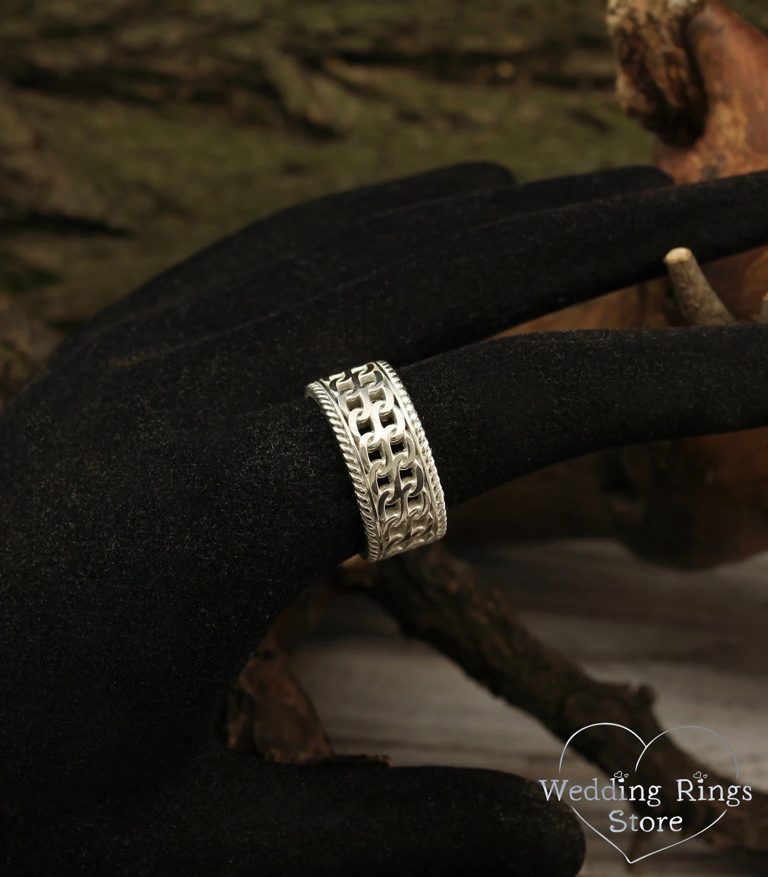 Vintage style Double chain and Filigree Wedding Band