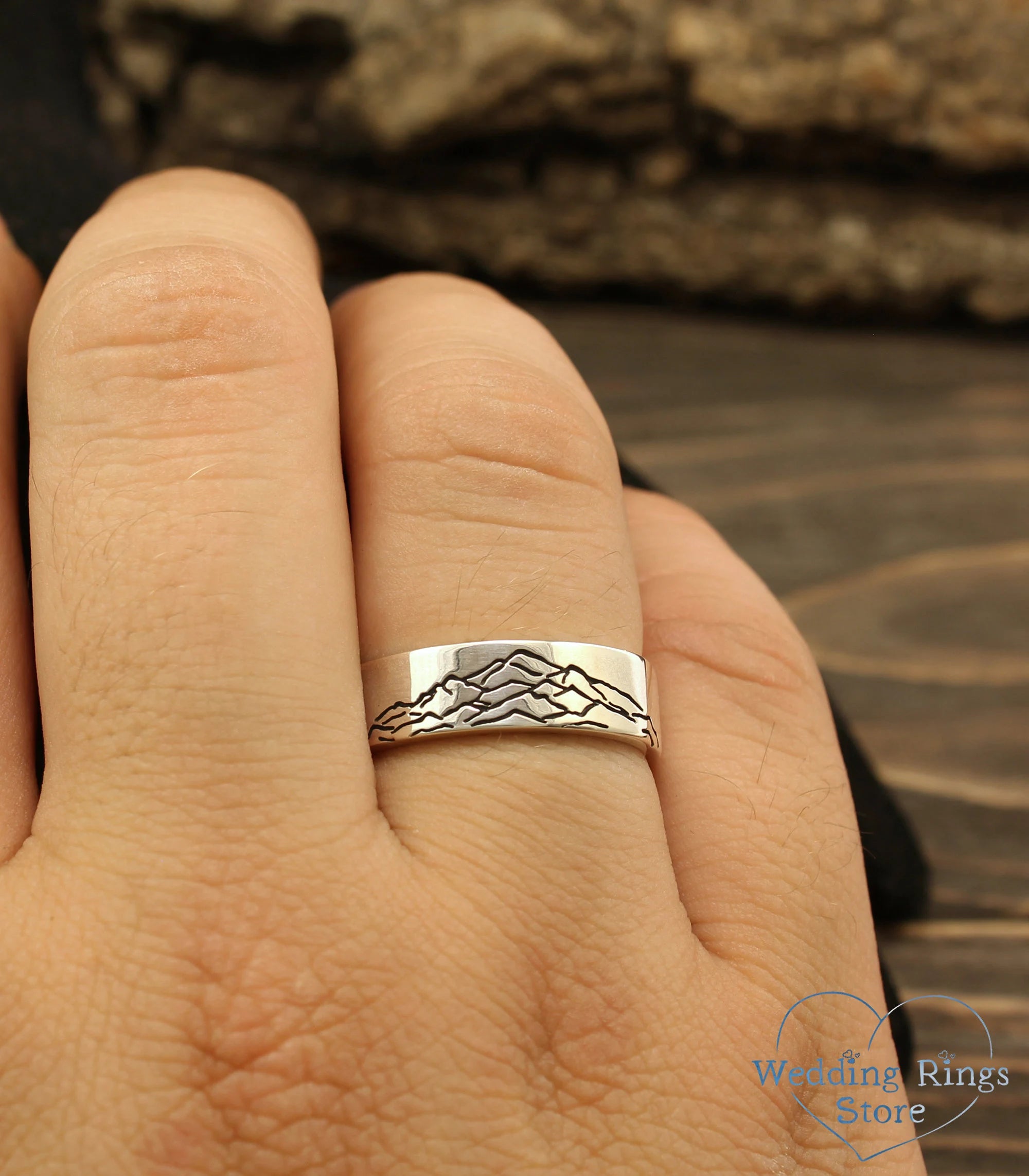 Mountain Sterling Silver Wedding Band — Peak Wedding Ring