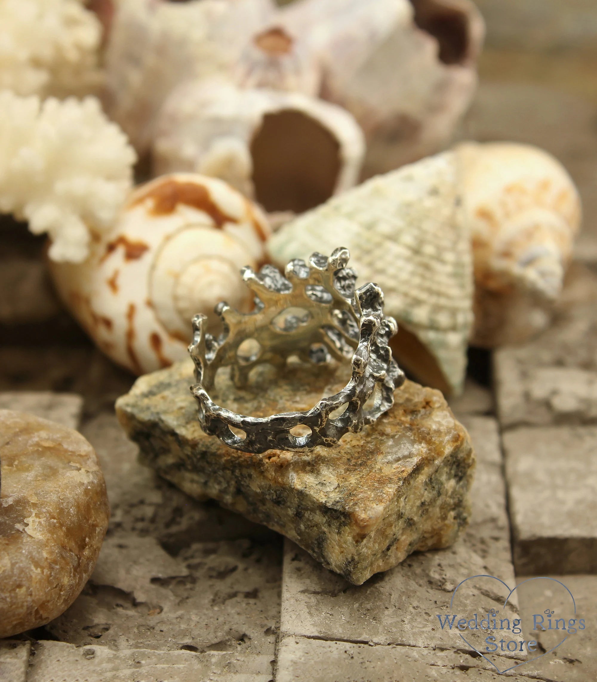 Unusual Sterling Silver Ocean Coral Ring