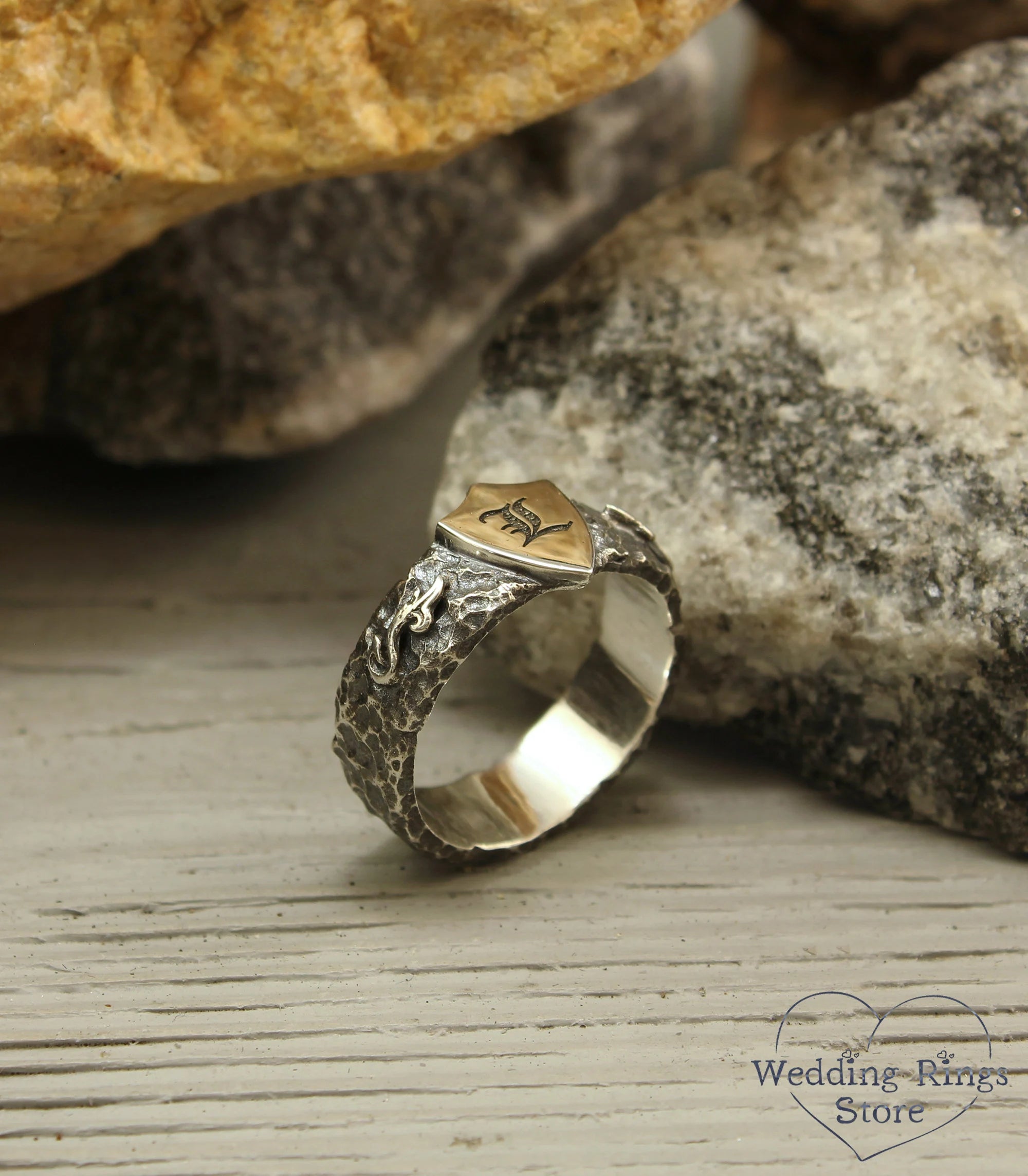 Knight's Shield Personalized Men's Ring Sterling Silver