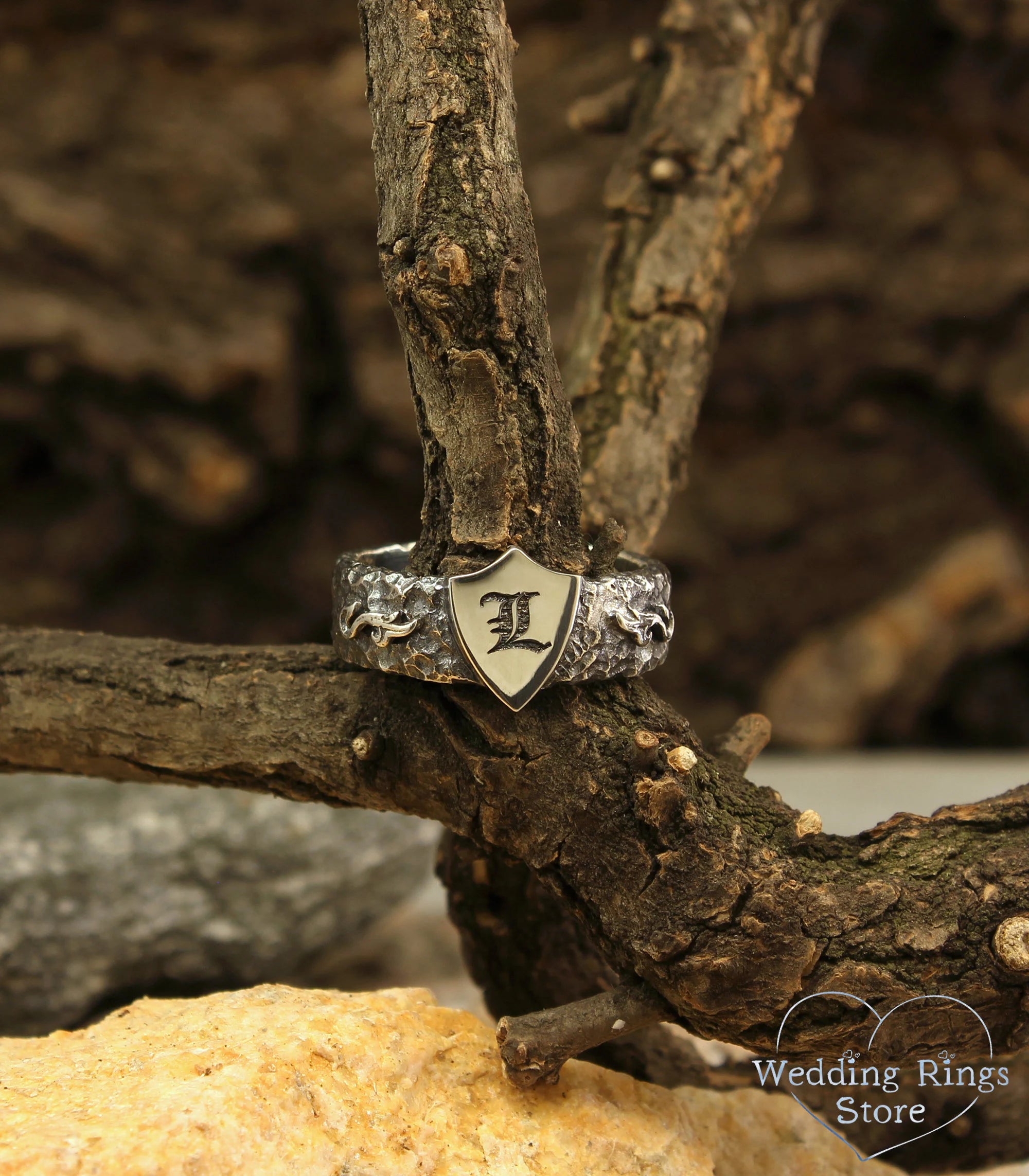 Knight's Shield Personalized Men's Ring Sterling Silver